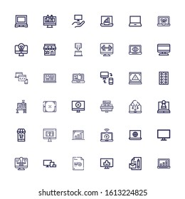 Editable 36 responsive icons for web and mobile. Set of responsive included icons line Laptop, Branding, Computer, Keyword, Devices, Marketing, Market, Web design on white background