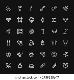 Iconos editables de 36 anillos para web y móvil. Juego de anillos incluidos línea de iconos Alarm, d imprenta, Ring, Sin llamadas, Joyería, Lifesaver, Call, Concierge, Llamada telefónica sobre fondo negro