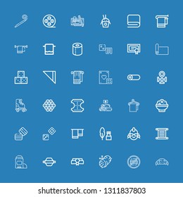Editable 36 roll icons for web and mobile. Set of roll included icons line Croissant, Junk food, Knitting, Diploma, Rolling pin, Deodorant, Torah, Punk, Ink on blue background
