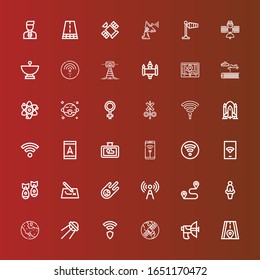 Editable 36 Satellite Icons For Web And Mobile. Set Of Satellite Included Icons Line Road, Parabolic, Gps, Wireless, Sputnik, Venus, Route, Signal, Meteorite, Missile, Wifi On Red