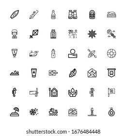 Editable 36 sea icons for web and mobile. Set of sea included icons line Bomb, Lighthouse, Arctic, Cargo ship, Desert, Island, Pirate flag, Pirate, Water, Boat on white background