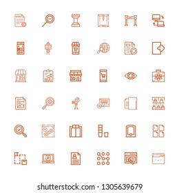Editable 36 search icons for web and mobile. Set of search included icons line Folder, Interface, Pattern, CV, Route, File, Gps, Glass, Elevator, Browser, Search on white background