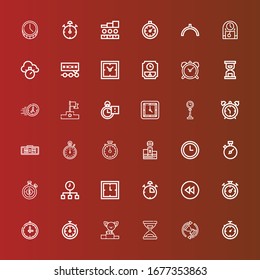 Editable 36 second icons for web and mobile. Set of second included icons line Stopwatch, Waiting, Time, Podium, Clock, Chronometer, Backward, Stop watch, Wall clock, Digital clock on red