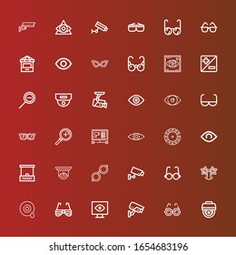 Editable 36 see icons for web and mobile. Set of see included icons line Cctv, Glasses, View, Sunglasses, Eye, Ticket office, Stereoscope, Zoom, Sun glasses, Zoom out, Visibility on red