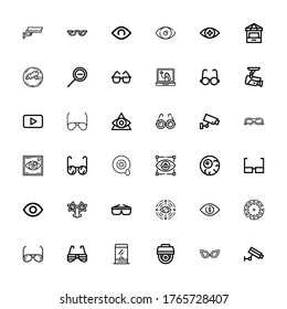 Editable 36 see icons for web and mobile. Set of see included icons line Cctv, Glasses, Ticket window, Sunglasses, Stereoscope, Eye, Eyeball, Visual, Visibility on white background