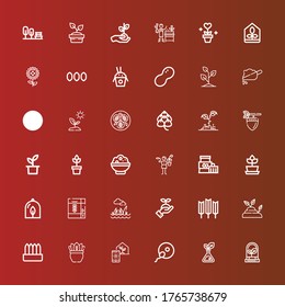 Editable 36 seed icons for web and mobile. Set of seed included icons line Plant, Fertilization, Greenhouse, Sprout, Wheat, Lawn, Cereal, Gardener, Rice, Acorn, Hop, Tofu on red