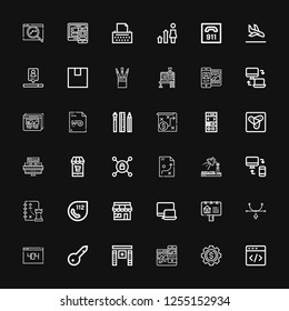 Editable 36 seo icons for web and mobile. Set of seo included icons line Html, Development, Responsive, Software, Keyword, , Vector, Advertisement, Market on black background
