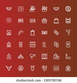 Editable 36 shadow icons for web and mobile. Set of shadow included icons line Shopping bag, Equalizer, Hair dryer, Horse, Global, Bull skull, Marker, Locker, Police car on red