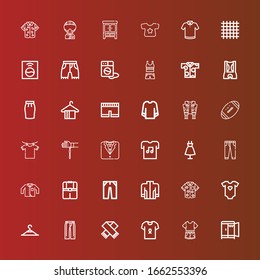 Bearbeitbare 36 Shirt-Icons für Web und Mobile. Hemdset inklusive Ikonen Linie Wardrobe, Kleidung, Hemd, Scarf, Hose, Kleiderhänger, Kinderbekleidung, Jacket, Jeans, Kleidung auf Rot