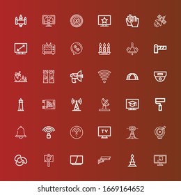 36 iconos de señal editables para web y móvil. El conjunto de señales incluía iconos de la línea Televisión, Vela, Cctv, Señal, Vejigas gelatinosas, Campana, Antena, Tv, Wifi, Notificación Wifi en rojo