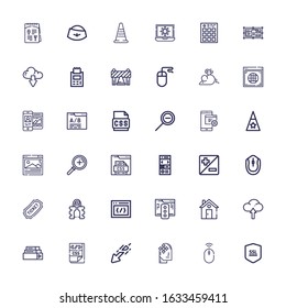 Editable 36 site icons for web and mobile. Set of site included icons line Ssl, Mouse, Expand, Download, Css, Browser, Upload, Home, Expander, Ticket, Zoom on white background