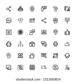 Editable 36 social icons for web and mobile. Set of social included icons line Businessman, Blogger, Card, Team, Network, Responsive, Avatar, Talk, Blog, Thumbs up on white background