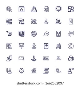 Editable 36 íconos sociales para web y móvil. Conjunto de íconos sociales incluidos línea Agregar usuario, donación de comida, Chat, Fraternidad, Hombre, Compromiso, Avatar, compartir datos sobre fondo blanco