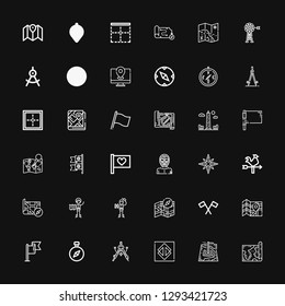 Editable 36 south icons for web and mobile. Set of south included icons line Map, Sao paulo, Compass, Flag, Explorer, Vane, Windrose, Wrestler, Flags, Obelisk on black background