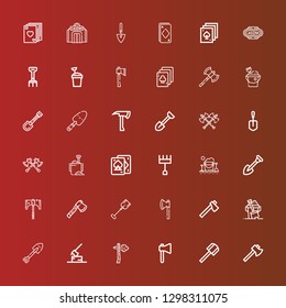 Editable 36 spade icons for web and mobile. Set of spade included icons line Axe, Shovel, Sand, Sand bucket, Rake, Playing cards, Axes, Casino, Poker, Ace on red