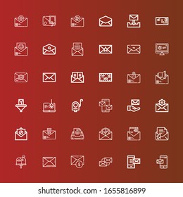 Editable 36 iconos de spam para web y móvil. Conjunto de spam incluido iconos línea Correo electrónico, Correo, Correo, spyware, Malware, Sobre en rojo