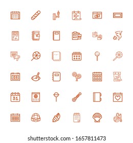 Editable 36 spiral icons for web and mobile. Set of spiral included icons line Yoyo, Shell, Notepad, Seashell, Sphere, Calendar, Notebook, Suspension, Lollipop on white background