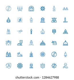 Editable 36 spiritual icons for web and mobile. Set of spiritual included icons line Monk, Taoism, Candles, Gothic, Pagan, Om, Candle, Yin yang, Spiritual on white background