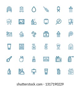 Editable 36 spray icons for web and mobile. Set of spray included icons line Cleaning, Spray bottle, Ointment, Canvas, Dustpan, Detergent, Paint, Painting on white background