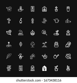 Editable 36 sprout icons for web and mobile. Set of sprout included icons line Bamboo, Plant, Seed, Watering can, Greenhouse, Leaf, Fruit tree, Green earth on black background