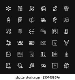 Editable 36 Stamp Icons For Web And Mobile. Set Of Stamp Included Icons Line Pound, Download, Banner, Information, Stamp, Webcam, Contract, Side Up, Certificate On Black Background