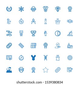 Editable 36 star icons for web and mobile. Set of star included icons line Rating, Ticket, Favourite, Medal, Cowboy, Success, Sea urchin, Magic, Cricket, Compass on white background