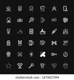 Editable 36 star icons for web and mobile. Set of star included icons line Cowboy, Satisfaction, Christmas party, Magic wand, Trophy, Favourite, Compass, Competition on black background