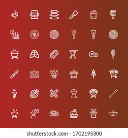 Editable 36 steak icons for web and mobile. Set of steak included icons line Grill, Bbq, Burger, Steak, Barbecue, Barbecue fork, Barbecue grill, Bacon, Skewer, Meat, BBQ grill on red