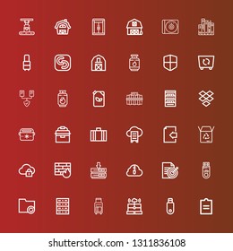 Editable 36 Storage Icons For Web And Mobile. Set Of Storage Included Icons Line Document, Pendrive, Cloud Computing, Suitcase, Server, Folder, Zip Cloud, Firewall, Box On Red