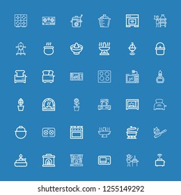 Editable 36 stove icons for web and mobile. Set of stove included icons line Toaster, Burner, Microwave, Fireplace, Flambe, Pot, Hot pot, Oven, Stove, Waffle iron on blue background