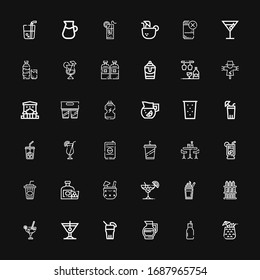 Editable 36 straw icons for web and mobile. Set of straw included icons line Cocktail, Milkshake, Lemonade, Drink, Drinks, Whiskey, Cola, Bar, Beverage, Ice coffee on black background