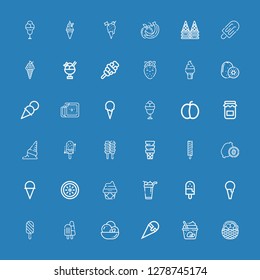 Editable 36 strawberry icons for web and mobile. Set of strawberry included icons line Fruit, Ice cream, Kiwi, Jam, Plum, Strawberry, Fruits on blue background