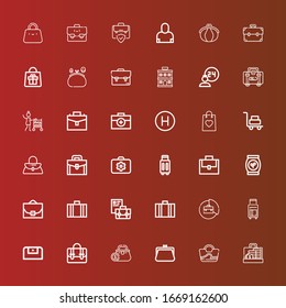 Editable 36 suitcase icons for web and mobile. Set of suitcase included icons line Suitcase, Bag, Purse, Briefcase, Case, Handbag, Luggage, Hotel, Room service, Salesman on red