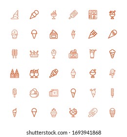 Editable 36 iconos de sundae para web y móvil. Conjunto de iconos incluidos línea helados, crema sobre fondo blanco