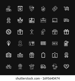 Editable 36 tag icons for web and mobile. Set of tag included icons line Germany, Online store, Delivery, Gift, Location, Gifts, Ribbon, Tag, Sale, Suitcase on black background