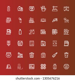 Editable 36 tank icons for web and mobile. Set of tank included icons line Fish bowl, Gas, Barrels, Aquarium, Oxygen, Tank, Recycling bin, Oil, Heater, Gas pump, Gasoline on red