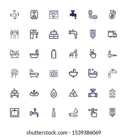 Editable 36 tap icons for web and mobile. Set of tap included icons line Water heater, Tap, Save water, Water, Beer Sink, Pipe, Faucet, Bathtub, Touch on white background