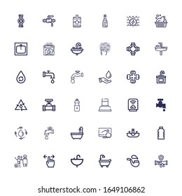 Editable 36 tap icons for web and mobile. Set of tap included icons line Pipe, Bathtub, Sink, Tap, Heater, Water, Touch screen, Water Faucet, Save water on white background