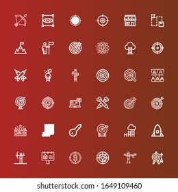 Editable 36 iconos de destino para web y móvil. Conjunto de iconos de línea de destino, incluidos: Objetivo, Papelera, Radar, Objetivo, Publicidad, Arco, Inicio, Palabra clave, Cartón, Dardos en rojo