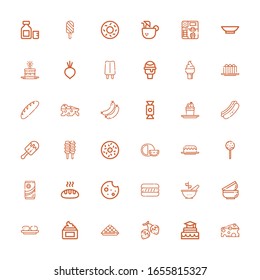 Editable 36 tasty icons for web and mobile. Set of tasty included icons line Cheese, Cake, Strawberry, Laddu, Cream, Croquette, Bowls, Bowl, Hot dog, Cookie on white background