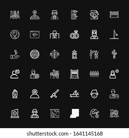 Editable 36 team icons for web and mobile. Set of team included icons line Teamwork, Employee, Startup, Strategy, Zookeeper, Trophy, Businessman, Man, Rowing on black background