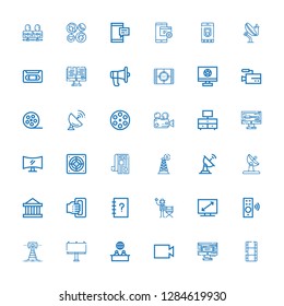 Editable 36 television icons for web and mobile. Set of television included icons line Film, Monitor, Video, News, Billboard, Antenna, Remote control, Television on white background