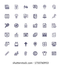 Editable 36 template icons for web and mobile. Set of template included icons line Certificate, Polo shirt, Pound, Rope, d cube, Computer, Puzzle, Placeholder on white background