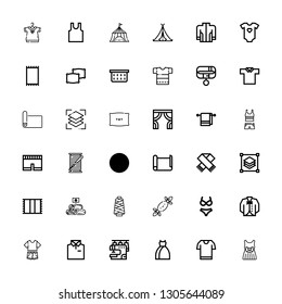 Editable 36 textile icons for web and mobile. Set of textile included icons line Dress, Tshirt, Sewing machine, Shirt, Clothes, Vest, Bikini, Tissues, Thread on white background