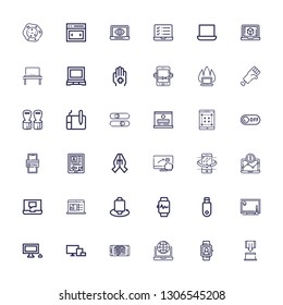 Editable 36 touch icons for web and mobile. Set of touch included icons line Tablet, Smartwatch, Laptop, Ebook, Devices, Personal computer, Drawing tablet on white background