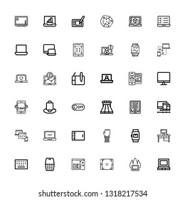 Editable 36 touch icons for web and mobile. Set of touch included icons line Laptop, Tablet, Screen, Cellphone, Keypad, Desktop, Smartwatch, Devices, Screens on white background