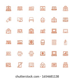 Editable 36 touchscreen icons for web and mobile. Set of touchscreen included icons line Laptop, No phone, Tilt, Cell, Portable, Tablets, Cellphone, Touch screen on white background