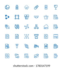 36 iconos de transferencia editables para web y móvil. Conjunto de transferencia incluido iconos línea Método de pago, Archivo, cable Usb, Exchange, Pago, Máquina de efectivo, Red en fondo blanco