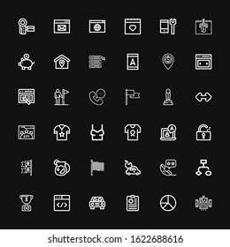Editable 36 ui icons for web and mobile. Set of ui included icons line Ui, Pie chart, Clipboard, Car, Browser, Trophy, Flowchart, Phone call, Flag, Juice, Flags on black background