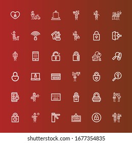Editable 36 iconos de desbloqueo para web y móvil. Conjunto de iconos de desbloqueo incluido línea Detective, Desbloquear, Cerrado, Acceso, Padlocks, Bloquear, Padlock, Keypad, Contraseña, Tarjeta clave, Iniciar sesión en rojo